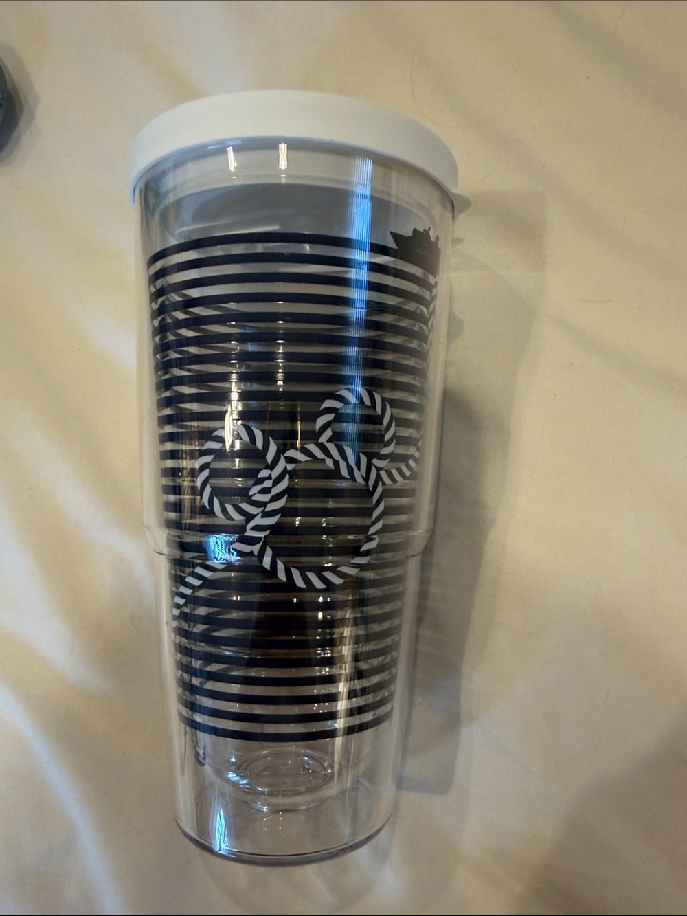 New/Unused Disney Cruise Line Striped Travel Tumbler with Rope Knot Graphic